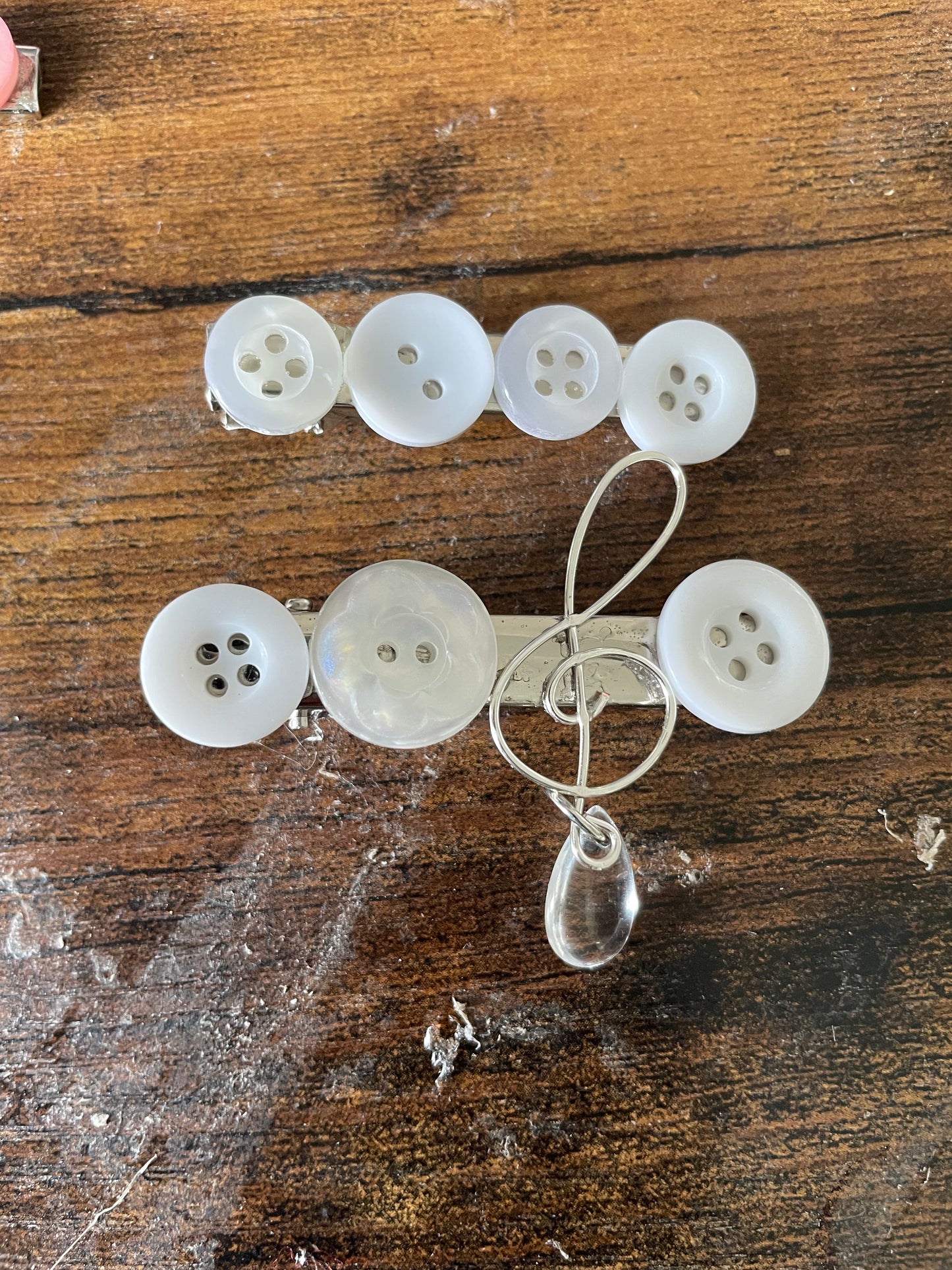button hair clips + charm