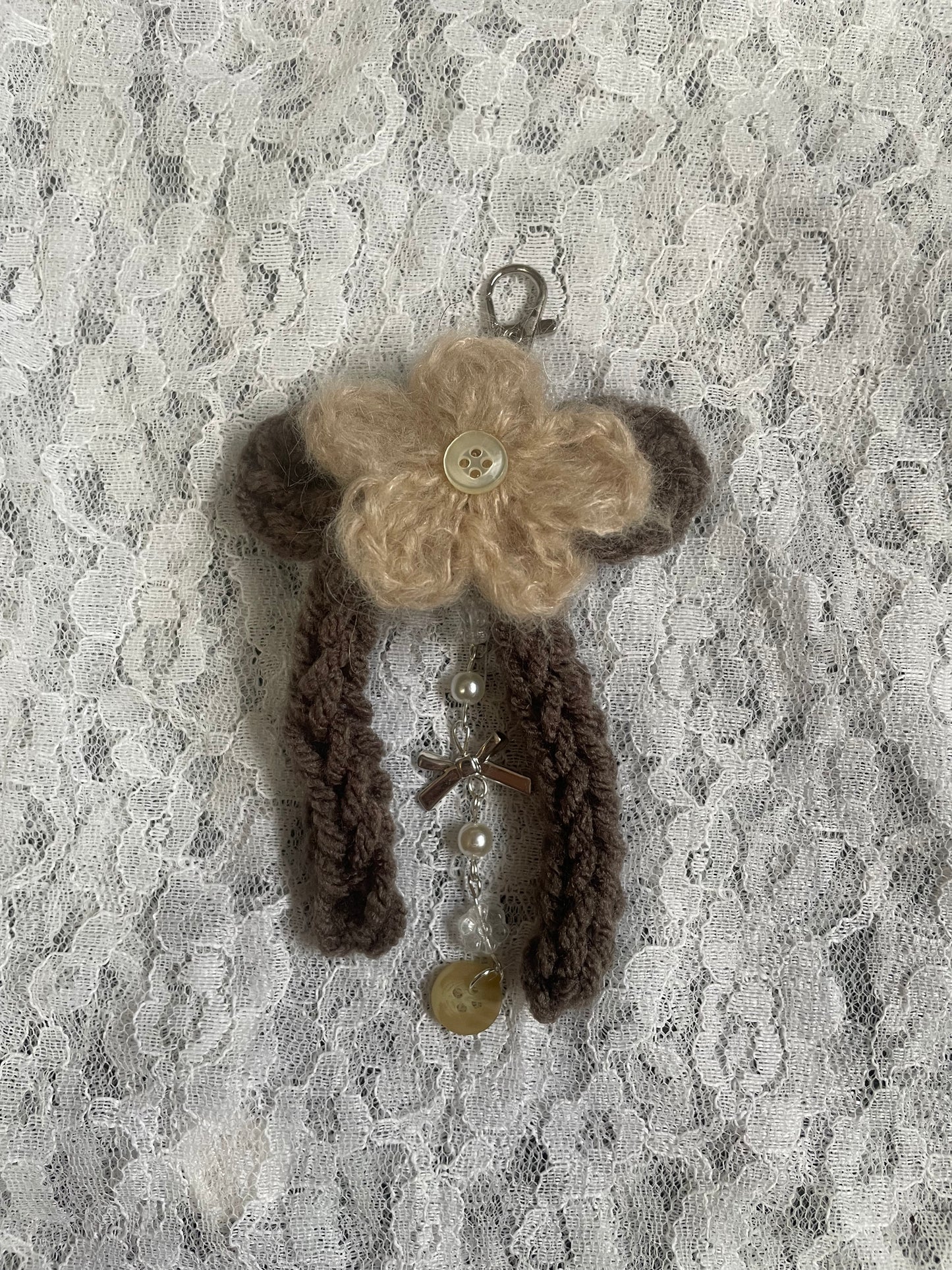 crochet flower beaded keychain