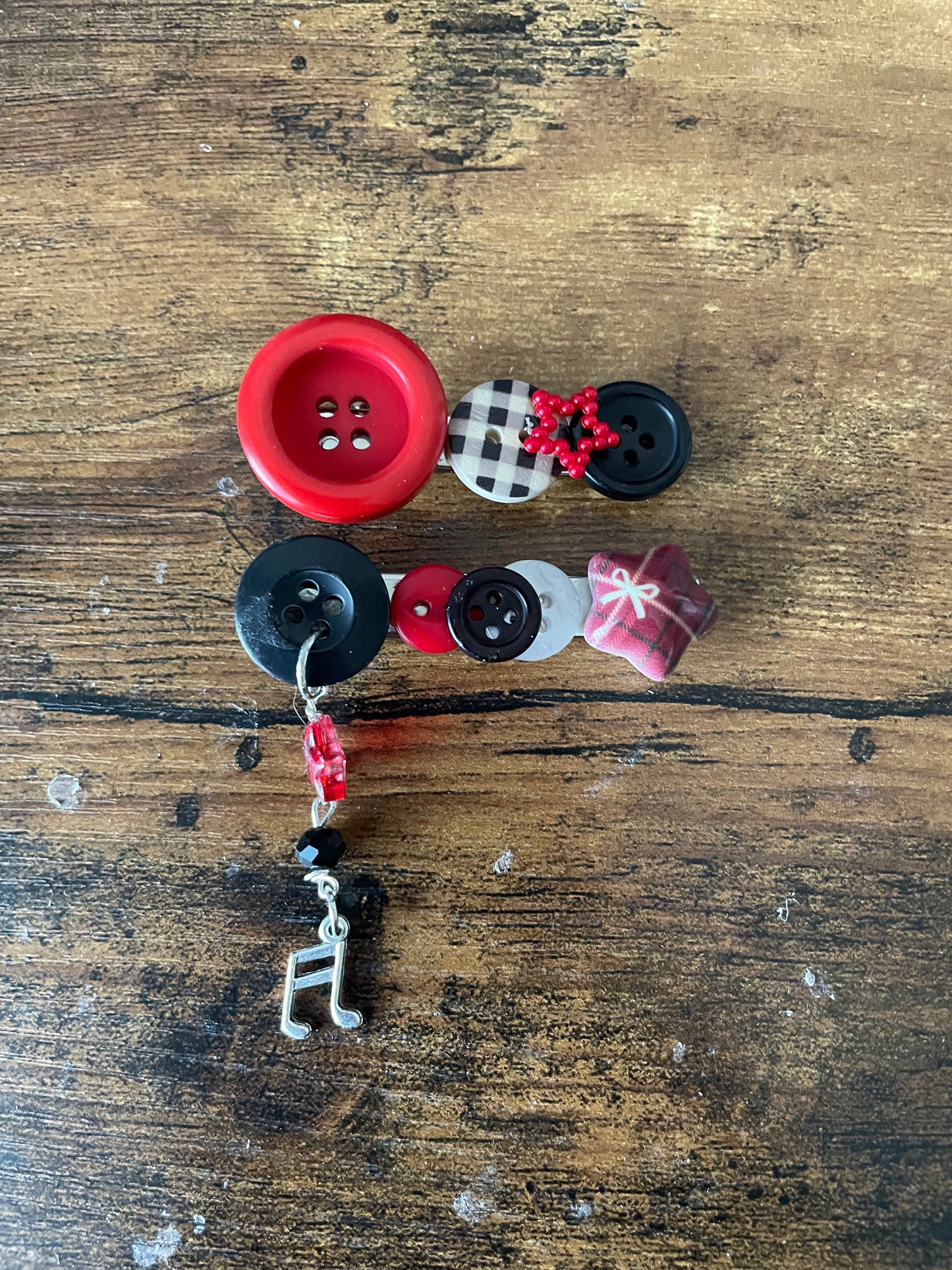 button hair clips + charm