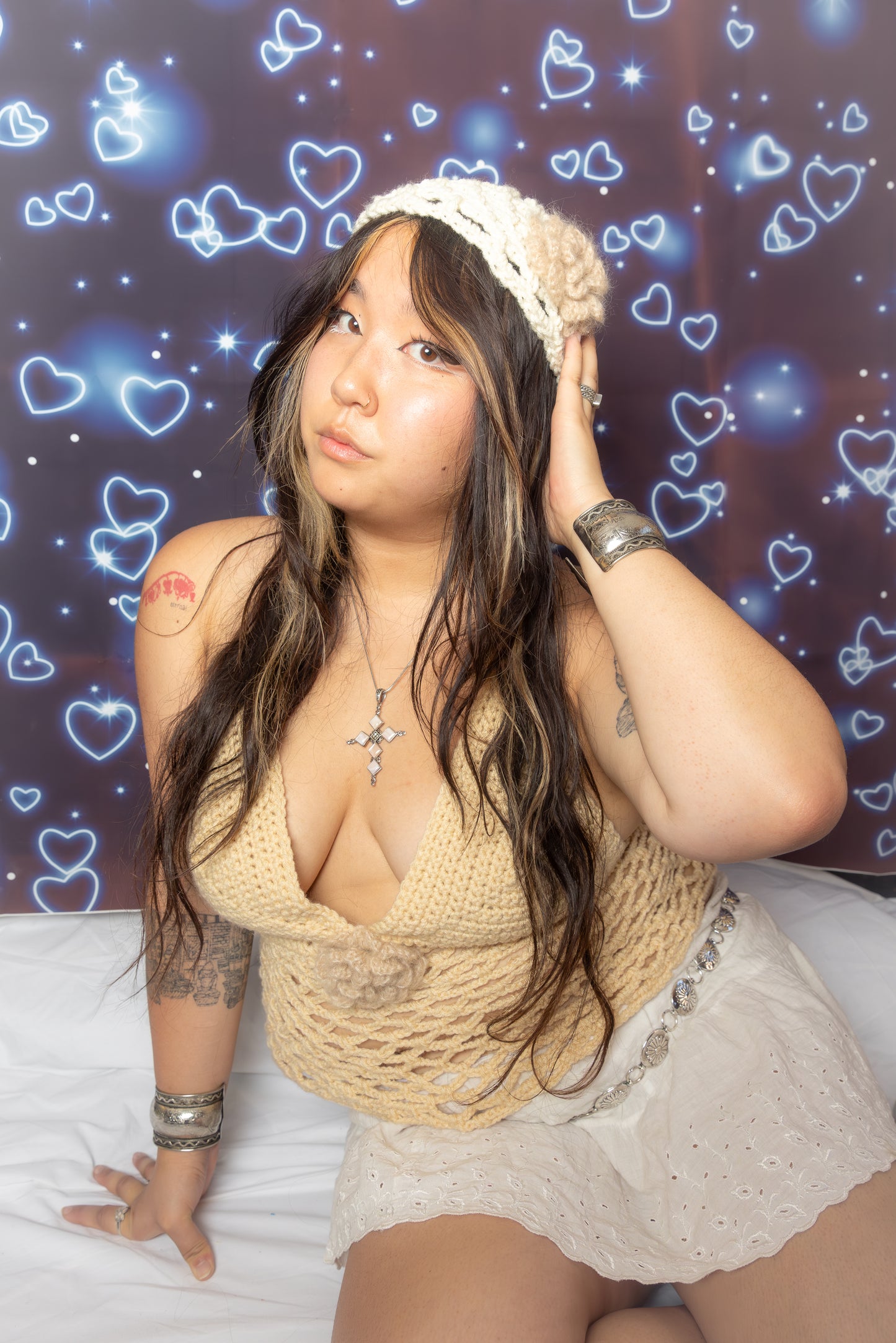 crochet flower mesh hat