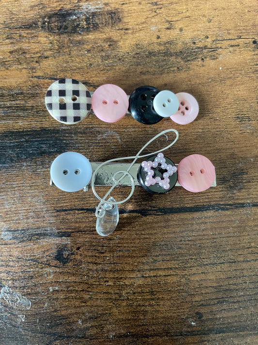 button hair clips + charm