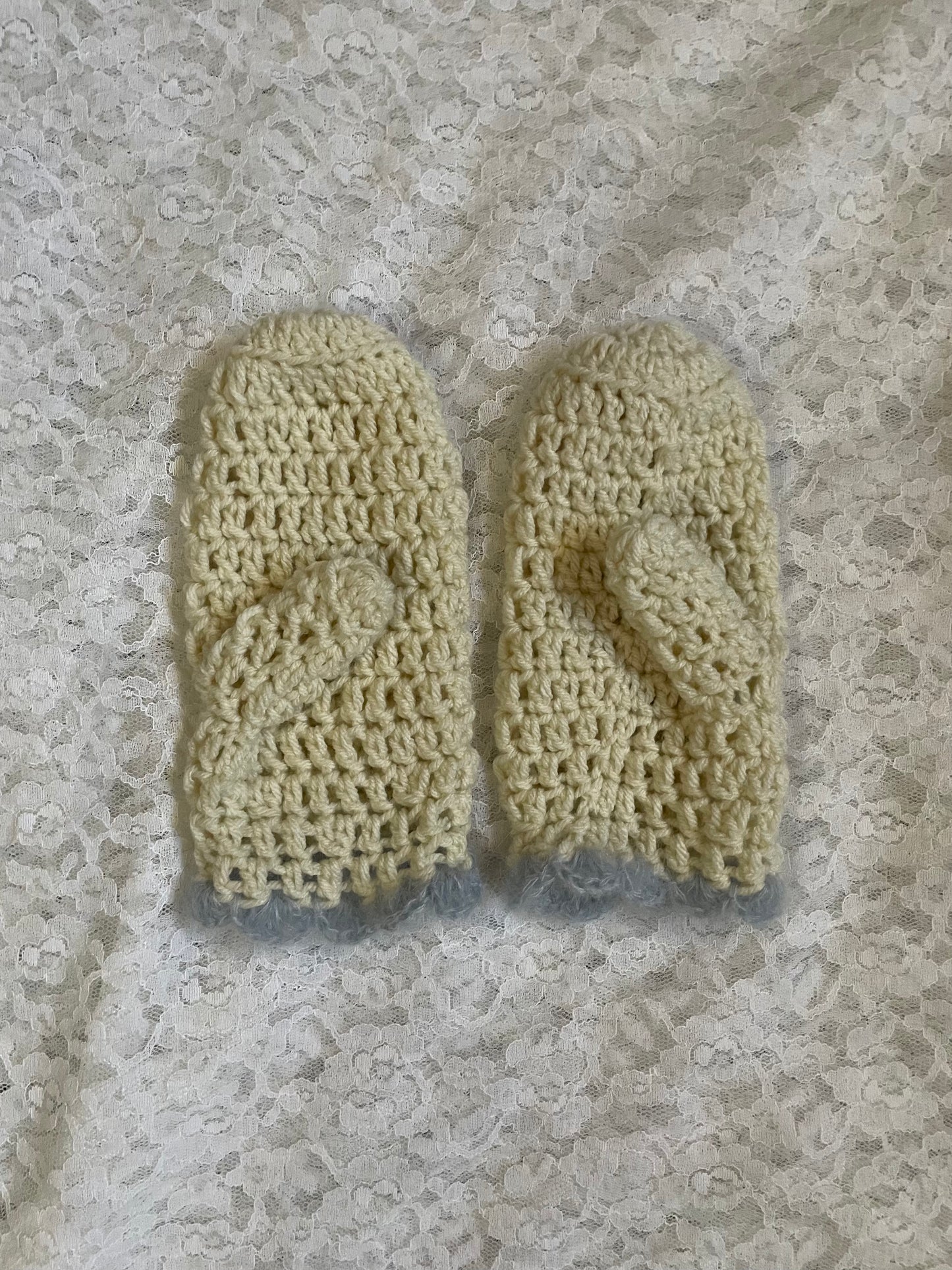 cream frilly mittens