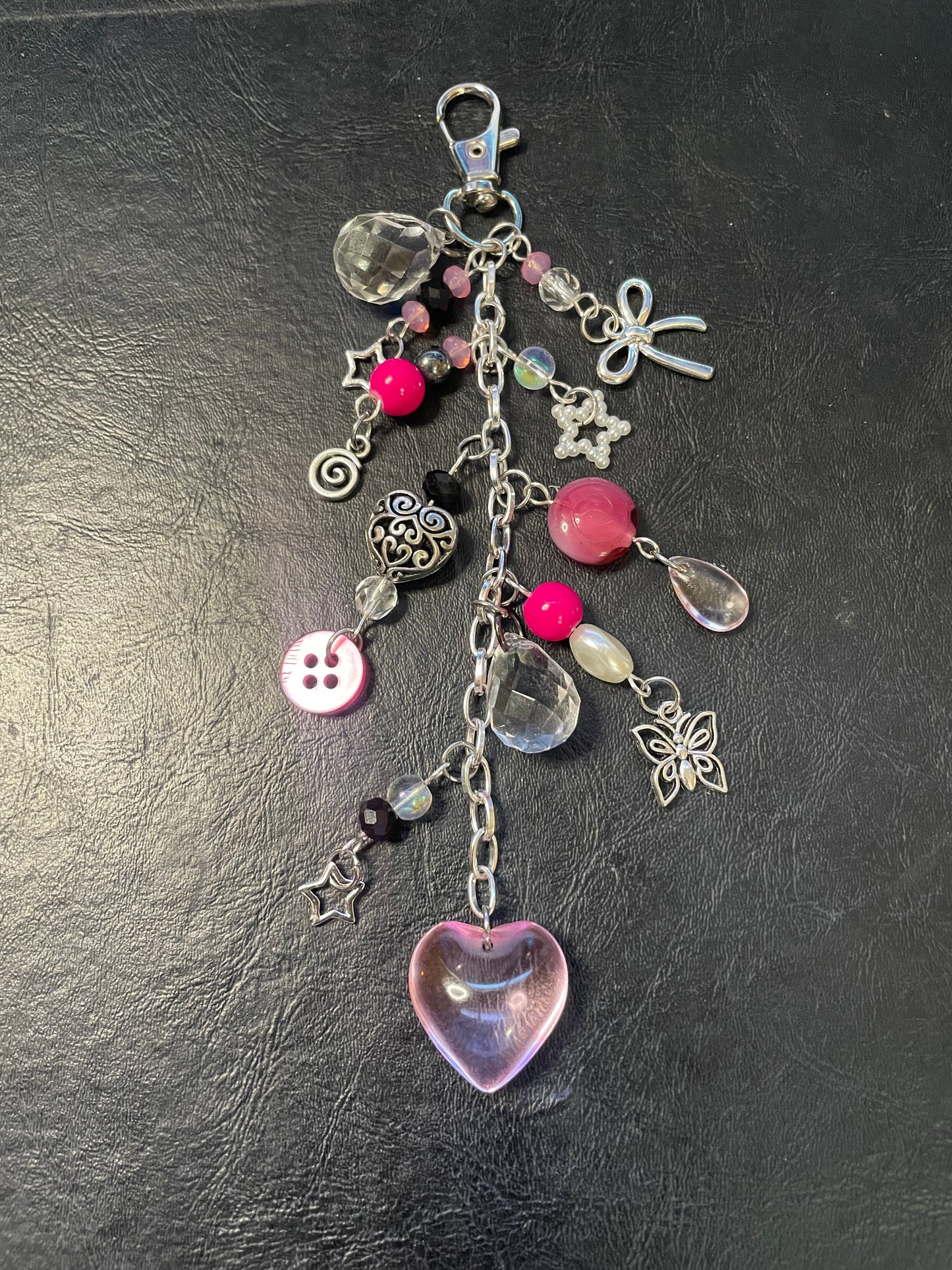 pink heart bag charm