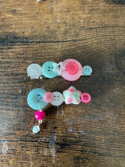 button hair clips + charm